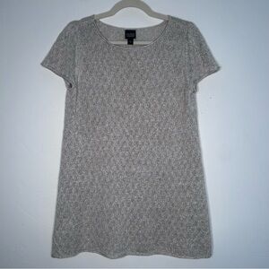 Eileen Fisher Tan and White Open Knit Tunic Top 100% Linen Size Small Neutral